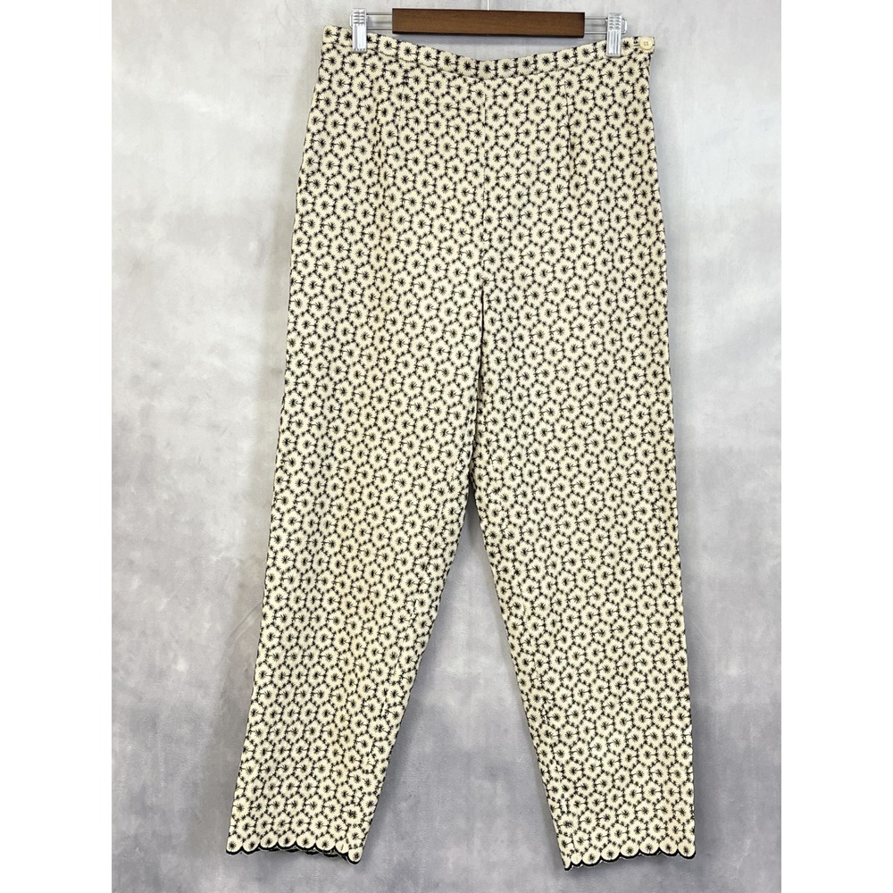 DUE PER DUE Cropped Silk Pants Women 10 Embroidered Scalloped Hem Parisian Luxe
